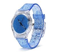 YUYTE Montre-Bracelet à Quartz pour Femme, Montre-Bracelet Ronde en Plastique avec Poudre Scintillante pour Un Usage Quotidien, Décontracté(Bleu)