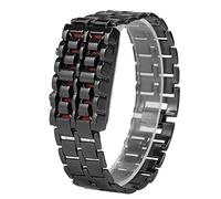 yuyte Montre-Bracelet électronique, Montre en Acier à la Mode de Bracelet de Couple D'éclairage de La Bande en Acier LED(dragonne Noire/lumière Rouge)
