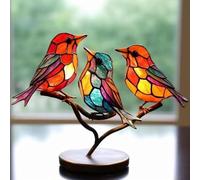 YUYTE Oiseaux en Acrylique sur Une Branche, Décoration de Bureau, Statuette de Colorée Double Face, au Design Réaliste et Vibrant, pour la Décoration de la Maison (5 Oiseaux) (3 dans
