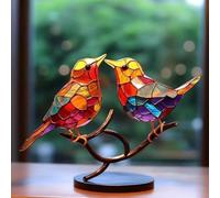YUYTE Oiseaux en Acrylique sur Une Branche, Décoration de Bureau, Statuette de Colorée Double Face, au Design Réaliste et Vibrant, pour la Décoration de la Maison (5 Oiseaux) (2)