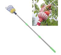 YUYTE Outil de Cueillette de Fruits en Acier Inoxydable avec Panier, Poteau de Longueur Réglable pour Arbre Citron Orange Avocat Kaki, Facile à Assembler et Durable, jusqu'à 4,2 M