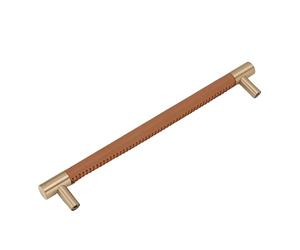 YUYTE Poignée de Porte D'Armoire en Laiton et Cuir, Barre Simple et Moderne pour Armoire, Tiroir, Armoire, avec Vis Incluses, Taille 25,7 X 3,7 X 1,5 Cm, Pas de Trou de 22,4 Cm (brun clair)