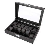 YUYTE Rectangulaire Boîte à Bijoux et Montres12 Compartiments, Cuir PU Boîte de Montre avec Couvercle en Verre, Coffret à Montres Boîte Rangement Montres Bijoux Coffret avec Serrure