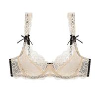 YUYUCH Soutien-Gorge Transparent en Dentelle Florale avec Armatures pour Femmes Maille brodée Non doublée Bonnets Souples Soutien-Gorge de Tous Les Jours avec Confort (85D,Beige)