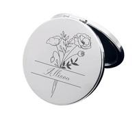 YUYUGO Personnalisé Miroir de Maquillage, Petit Double Face Miroir Portable, Personnalisé Miroirs avec Fleur/Nom d'anniversaire, pour Femmes, Anniversaire, Saint-Valentin, Mariage