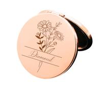 YUYUGO Personnalisé Miroir de Maquillage, Petit Double Face Miroir Portable, Personnalisé Miroirs avec Fleur/Nom d'anniversaire, pour Femmes, Anniversaire, Saint-Valentin, Mariage