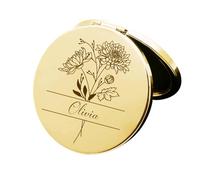 YUYUGO Personnalisé Miroir de Maquillage, Petit Double Face Miroir Portable, Personnalisé Miroirs avec Fleur/Nom d'anniversaire, pour Femmes, Anniversaire, Saint-Valentin, Mariage
