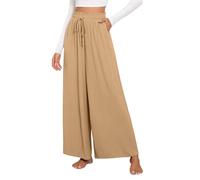 YuYukan Pantalon large pour femme taille haute avec cordon de serrage et poches, Kaki-01, Taille XL