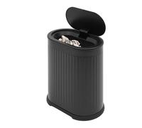 YUYUZI Poubelle étroite, de 6 litres, avec couvercle à bouton-pression, anti-odeur et anti-basculement, avec anneau intérieur, pour cuisine, salle de bain, bureau à domicile, chambre à coucher, noire