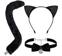YUYWWAN Accessoires de Catwoman Deguisement Carnaval, Ensemble de Chat Noir Cosplay Costumes, Mignons Élégants Déguisement Chat pour Enfants Adultes Accessoires de Jeu de Rôle Carnaval (Noir-C)