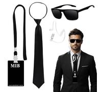 YUYWWAN Agent Costume Accessoires, Accessoires pour Costumes d'Agent Secret avec Lunettes de Soleil, Cravate, Écouteurs, Porte Cartes, Carte d'Identité pour Halloween, Cosplay (Noir-A)