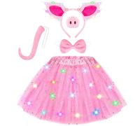 YUYWWAN Déguisement de Cochon Enfants, Ensemble de Accessoires Lumineux de Cochon Rose, Mignons LED Costume de Déguisement Cochon Filles, pour Halloween, Carnaval, Fêtes, Cosplay (Rose-B)