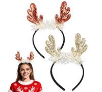 YUYWWAN Serre Tete Cerf Noel, 2 Pièces Bandeaux en Bois Renne, Mignon Accessoires Cheveux Noël Serre Tête Rennes pour Enfants Adultes Jeu de Rôle de Fête à Thème de Noël (Couleur-C)