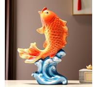 YUZDNM Figurine De Vague De Poisson Rouge en Porcelaine, Statue De Carpe, Sculpture De Table, Décoration D'intérieur en Céramique, Figurine d'art, Décoration De Bureau, De Cuisine(Orange)