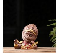 YUZDNM Statue du Roi Singe (Sun Wukong) avec bâton doré, Buste de Collection en Argile Violette (Objet décoratif pour Plateau à thé), Accessoire de décoration