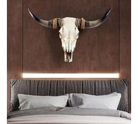 YUZDNM Tête de mort de vache longue en corne - Tête de mort fausse taxidermie, décoration murale, décoration murale, sculpture murale, décoration de ferme, 78,7 x 61 x 17,8 cm (corne marron)