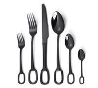 YUZGUHEY Ensemble d'argenterie 1 Ensemble 6 pièces Vaisselle créative 304 en Acier Inoxydable cuillère Anneau hôtel Maison Couteau à Steak et Fourchette Trou de Suspension thé(Black)