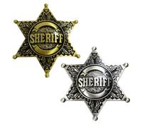 YUZHEDM 2 Pièces Badge Deguisement Policier Enfant Etoile de Sheriff Étoile Flic Occidental Vintage Badge Adulti e Bambini Broche pour Cowboy Costume Métal Hexagramme Épingle Vintage Épinglettes(Big)