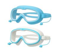 YUZHEDM 2 Pièces Lunette Piscine Enfant pour 3-16 Ans, Lunettes de Natation, avec Bouchons d'Oreilles, avec Grand Cadre Confortable, Protection UV et Sans Fuite Réglables (Bleu+Blanc)