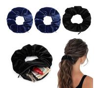 YUZHEDM 4 Pièces Chouchou à Cheveux avec fermeture éclair Cachette Secrete Cachettes Secrètes pour Objets de Valeur Chouchou avec Poche Secrète Comme Cachette Accessoires de Coiffure