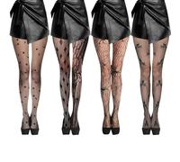 YUZHEDM Collants RéSille 4 Paires Femme Collants Taille Haute Filets de PêChe Bas RéSille Cuisse Haut Bas Fishnets Tights pour FêTes,Performances,Danses,Halloween,Cosplay