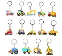 YUZHEDM Ensemble de 14 Pièces Porte clés Tracteur Pelleteuse Enfant Porte-clés le Matériau Pvc est Doux et Elastique Decor Tracteur Porte Clef Convient aux Cadeaux D'anniversaire des Enfants
