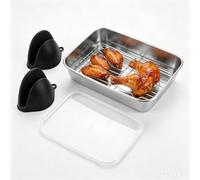 YUZHEDM Plaque de Cuisson en Acier Inoxydable Plaque Patisserie Plat Four | Inox 20x15.3x5cm avec Plat de Cuisson Couvercle hermétique Grille D'égouttage Pinces de Cuisine Anti-brûlure