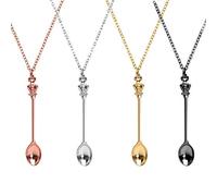 YuZhou Lot de 4 colliers à breloques en forme de cuillère - Collier Ket - Petite cuillère à café - Pendentif couronne en métal - Longue chaîne - Fournitures de maison pour femme et fille - Cadeau de