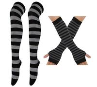 YUZIMEI costume de fête, rayures colorées mitaines bas ensemble pour femmes manches bras mode fête thème décoratif legging bras couvre - noir gris