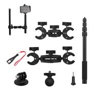 YUZINO Kit de support pour caméra d'action de moto - Rotation à 360 ° - Avec perche à selfie de 120 cm et support double pinces en aluminium de 6 et 9" - Compatible avec moto/vélo/VTT