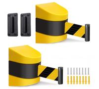 YUZINO Lot de 2 rubans de délimitation rétractables de 5 m, en plastique ABS, chaîne de délimitation, montage mural, jaune et noir, convient pour les écoles, les bâtiments de bureau, les barrières de