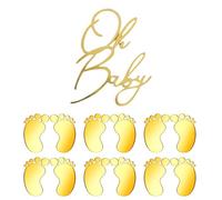 YUZNA Oh Baby Cake Topper, en acrylique, 6 Empreintes de pas décoratives, Décoration de gâteau de fête prénatale, Cake Topper Personnalisé, Gender Reveal, Baby Shower, Oh Baby pour fête prénatale (Or)
