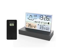 YVAAASIYC Horloge météo en Verre Transparent, prévisions Multifonctions sans Fil, réveil électronique, capteurs extérieurs Noirs
