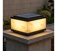 YVAMNAD Lampadaire Solaire D'extérieur avec Applique Murale en Marbre Imitation Étanche, Lampe Pilier LED Noire À Énergie Solaire, Lanterne pour Clôture, Terrasse, Jardin Ou Quai.