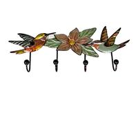 YVAN MOINS CHER Porte Manteau Mural en métal décoration Oiseaux - Original - Patère Acier 4 Crochets - Accroche torchons, Serviettes, clés, balaies pour la Maison, Cuisine L64xH28 cm