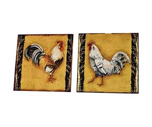 YVANMOINSCHER Lot De 2 Plaques en Métal Coq et Poule. Décoration métallique murale retro style animaux de la ferme. Panneau idéal pour la maison, restaurant, café, 20x20cm. Déco pour intérieur vintage