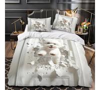 YVASPQRTW Adorable Petit Chiot Blanc 3D Imprimé Drap de Couette 3 pièces Microfibre hypoallergénique Mur d'animaux drôles Housse de Couette 2 taies Anti-Tache Adolescents Adultes Double（200x200cm）