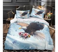 YVASPQRTW Aigle en vol 3D Imprimé Drap de Couette 3 pièces Microfibre inaltérable scène de Montagne hivernale Housse de Couette 2 taies léger déco Chambre Enfant Super King（260x220cm）