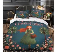 YVASPQRTW Anne aux pignons Verts 3D Imprimé Housse de Couette 3 pièces Microfibre inaltérable Livre illustré pour Enfants Drap de Couette 2 taies éclair déco Chambre Adulte Double（200x200cm）