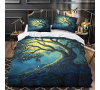 YVASPQRTW Arbre Magique 3D Imprimé Drap de Couette Microfibre Anti-Tache scène Nocturne Fantastique Housse de Couette 2 taies Entretien Facile Filles Enfants Single（140x200cm）