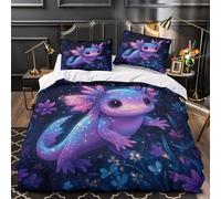 YVASPQRTW Axolotl Magique 3D Imprimé Drap de Couette 3 pièces Microfibre éclair dissimulé créature Fantastique Housse de Couette 2 taies inaltérable Adultes Couples Super King（260x220cm）