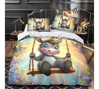 YVASPQRTW Balançoire âne Mignonne 3D Imprimé Drap de Couette Microfibre inaltérable Dessin animé Fantastique Housse de Couette 2 taies éclair Enfants Adolescents Single（140x200cm）