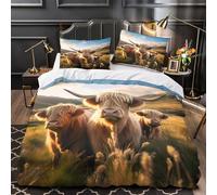 YVASPQRTW bétail des Highlands 3D Imprimé Housse de Couette Microfibre Lavable Machine scène Pastorale Rurale Drap de Couette 2 taies éclair Adolescents Adultes Double（200x200cm）