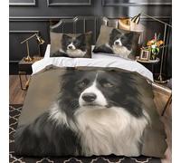 YVASPQRTW Border Collie 3D Imprimé Housse de Couette 3 pièces Microfibre Lavable Machine Portrait canin Drap de Couette 2 taies Anti-Tache Filles Enfants King（220x240cm）