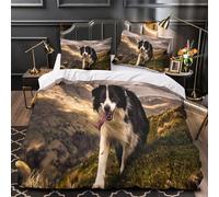YVASPQRTW Border Collie Courant 3D Imprimé Housse de Couette Microfibre Respirant Aventure en Plein air Drap de Couette 2 taies Lavable Machine Filles Enfants King（220x240cm）
