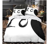 YVASPQRTW Calligraphie 3D Imprimé Housse de Couette Microfibre Lavable Machine Design Minimaliste Noir Drap de Couette 2 taies léger Couples Famille King（220x240cm）