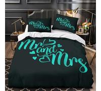 YVASPQRTW Calligraphie de Mariage 3D Imprimé Housse de Couette 3 pièces Microfibre résistante Dessin Romantique à la Main Drap de Couette 2 taies Lavable Machine garçons Enfants Single (135x200cm)