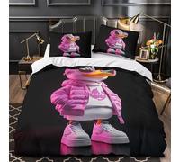 YVASPQRTW Canard Rose Tendance 3D Imprimé Housse de Couette Microfibre hypoallergénique Mode Dessin animé Drap de Couette 2 taies Anti-Tache pour Famille invités Single (135x200cm)