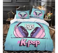 YVASPQRTW Casque Style K-Pop 3D Imprimé Housse de Couette 3 pièces Microfibre léger Design Graphique Dynamique Drap de Couette 2 taies éclair caché Couples Famille Double（200x200cm）
