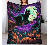 YVASPQRTW Chat Citrouille Lune Halloween Plaid en Polaire Douce, Couverture Résistante À La Décoloration Style Jardin Botanique Ciel de Nuit Halloween Filles Garçons, 50x60inch(127x152cm)